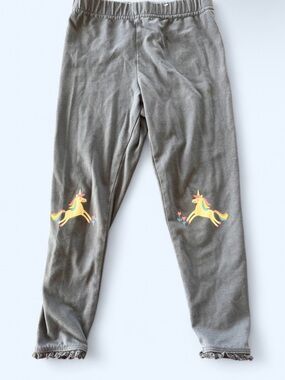 Girls Gray Leggings with Rainbow Unicorn Knees Ruffle hem size 5